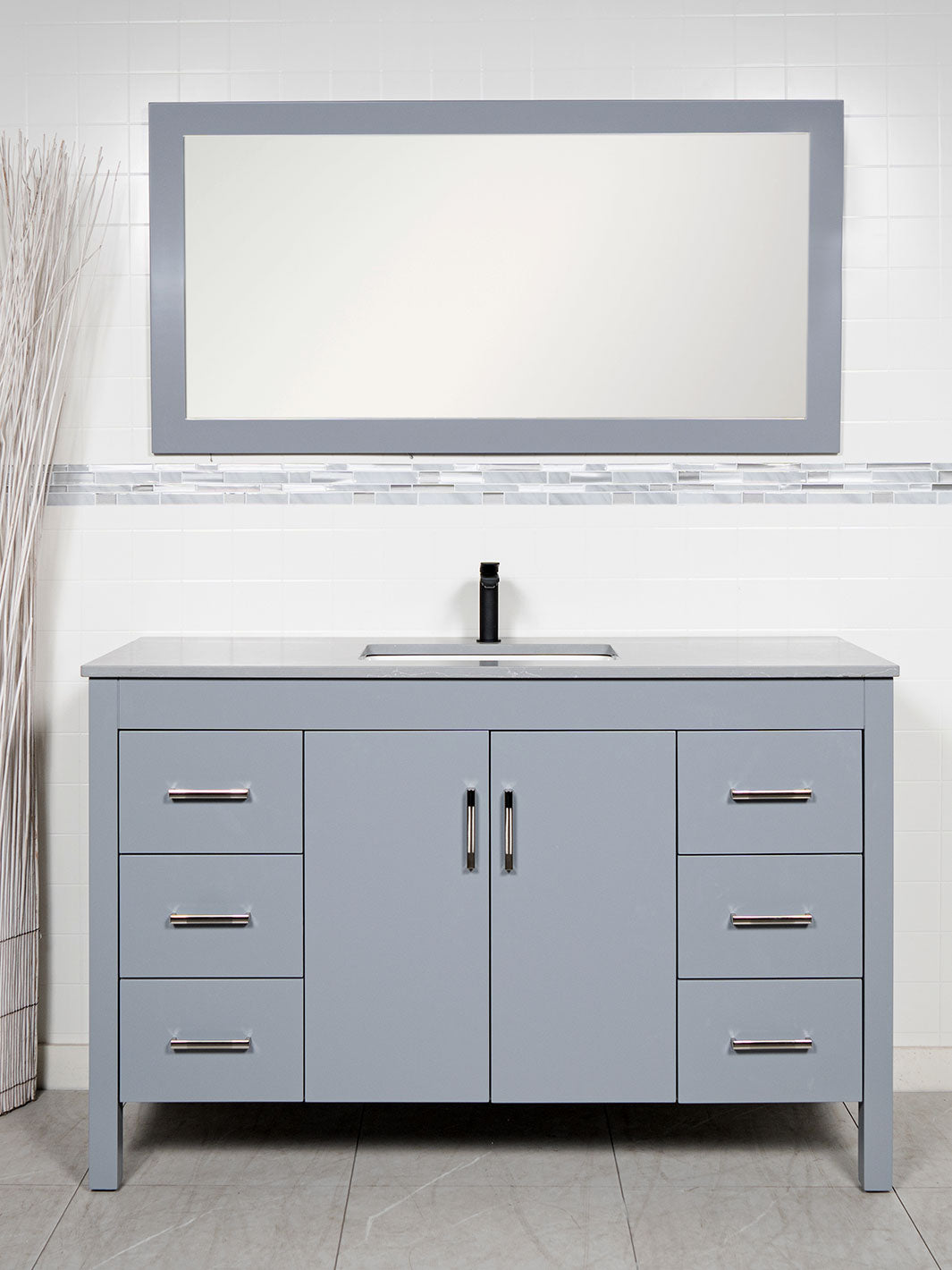 55 inch grey vanity with matching mirror. 