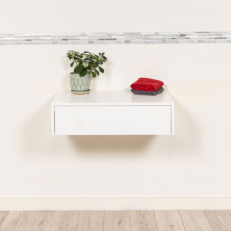 white floating makeup table
