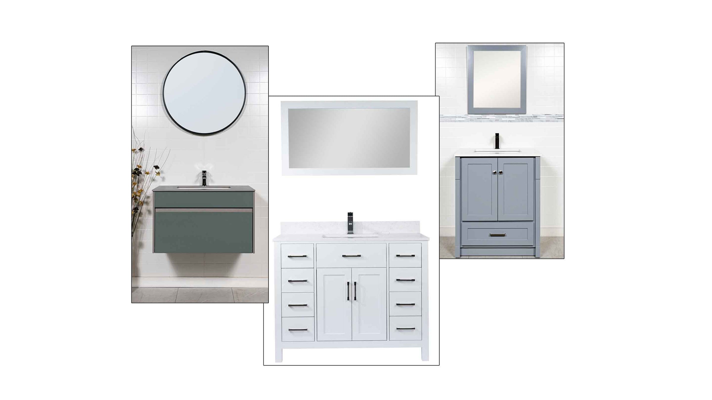 bathroom vanities - green vanity, white vanity, grey vanity