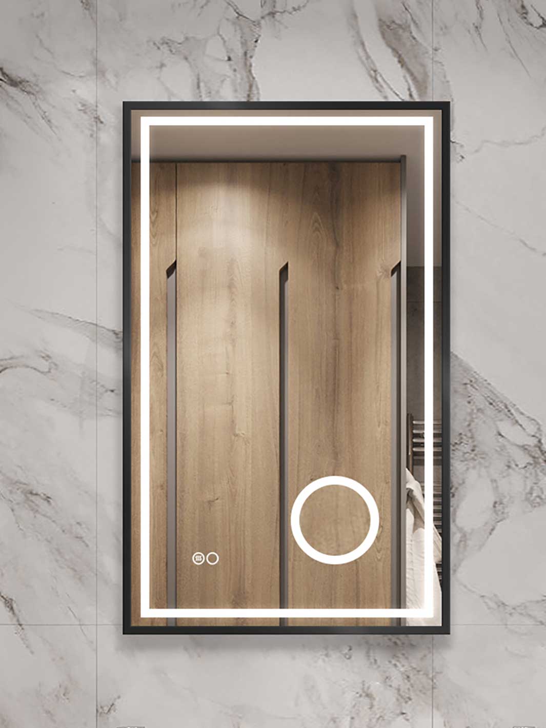 Black frame backlit mirrors modernbathrooms.ca