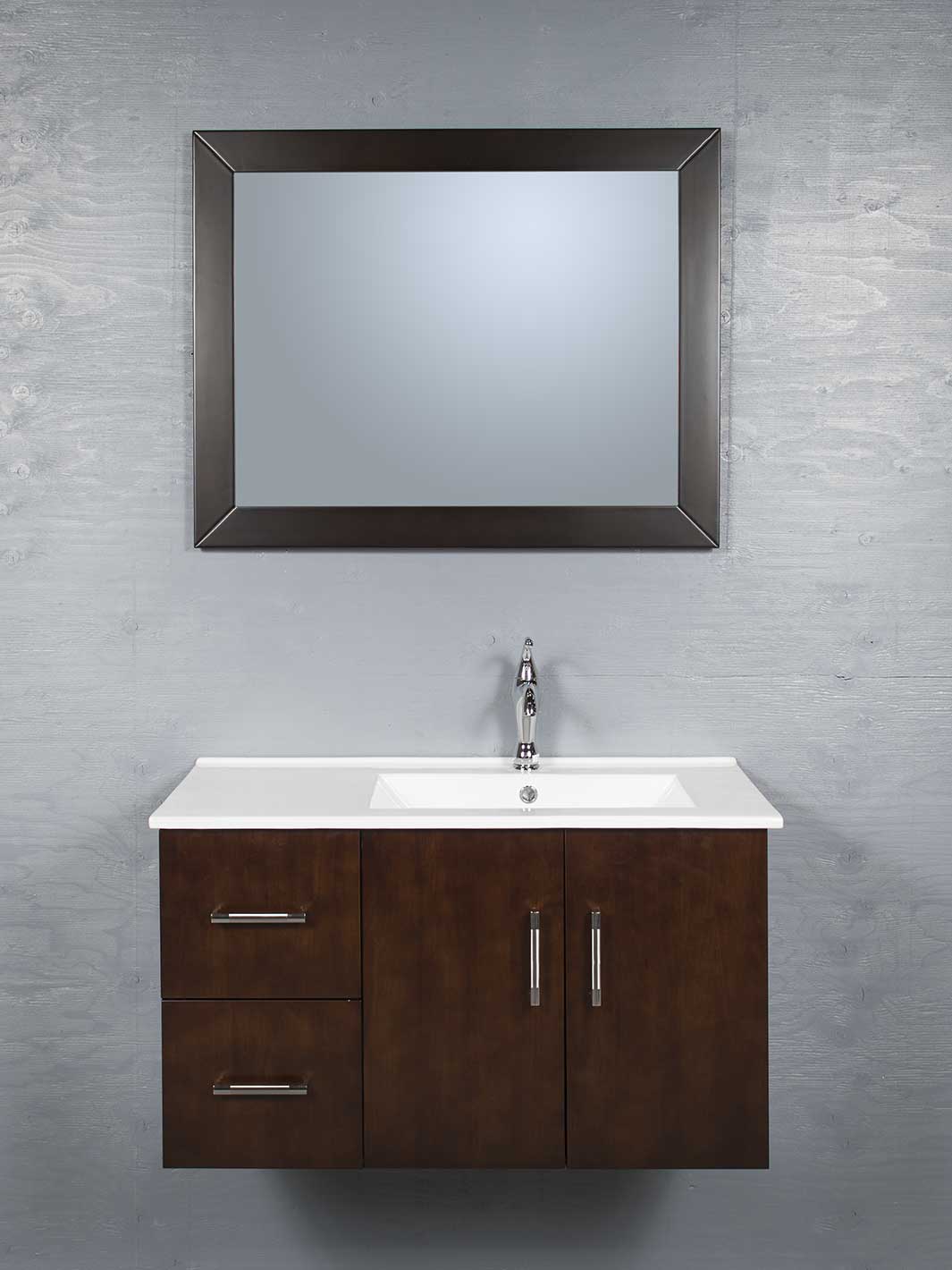 36 inch wall mounted vanity with sink on left