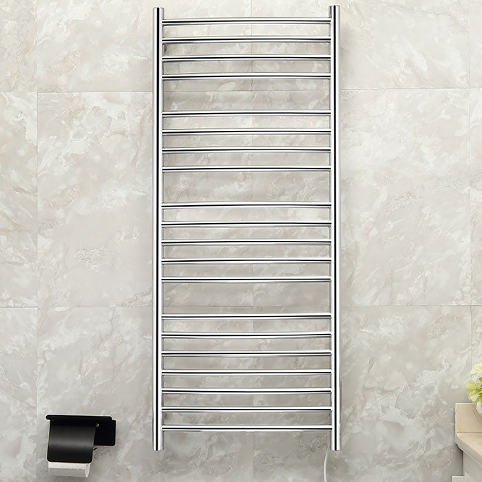 Heated Towel Rack with 20 round bars in chrome finish.