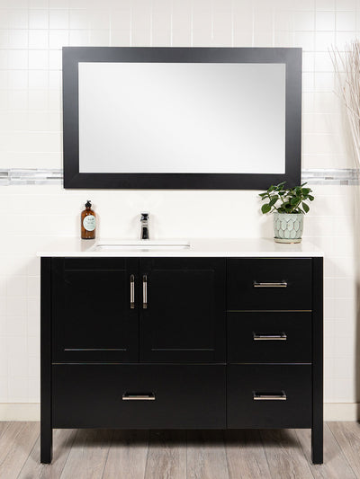 48 inch black vanity sink on the left