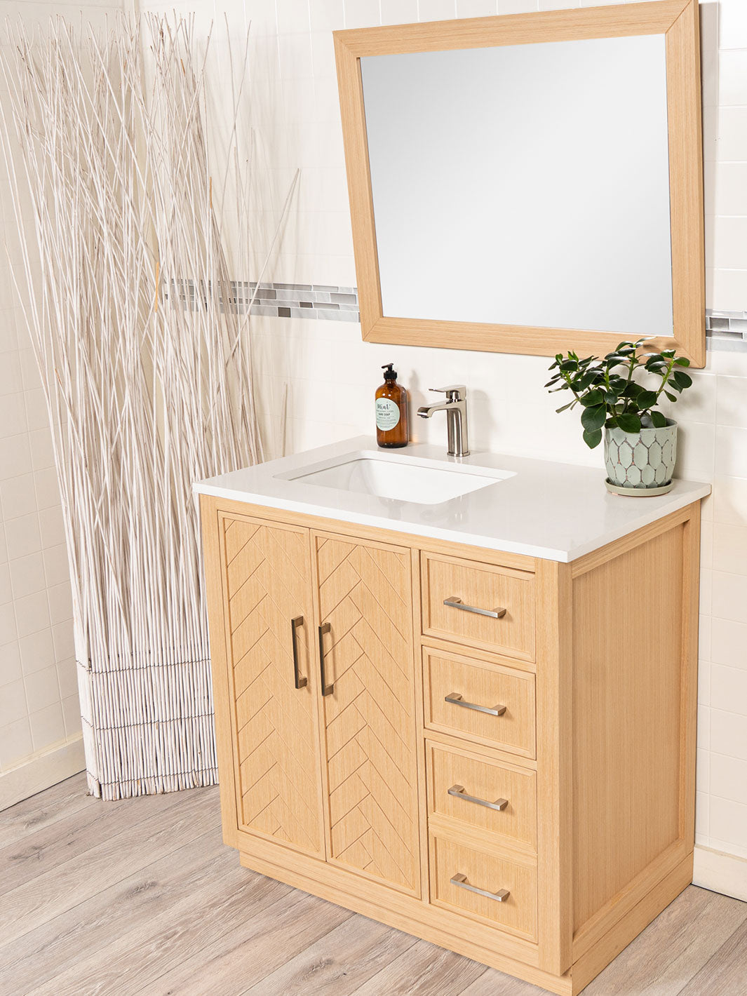 side view of the light oak cabinet