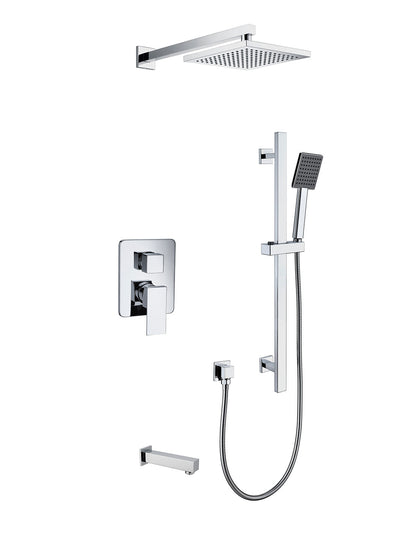 rainhead shower, shower controller, sliding shower bar with handeld shower. tub spout. 