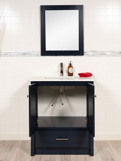 open cupboard beneath the sink