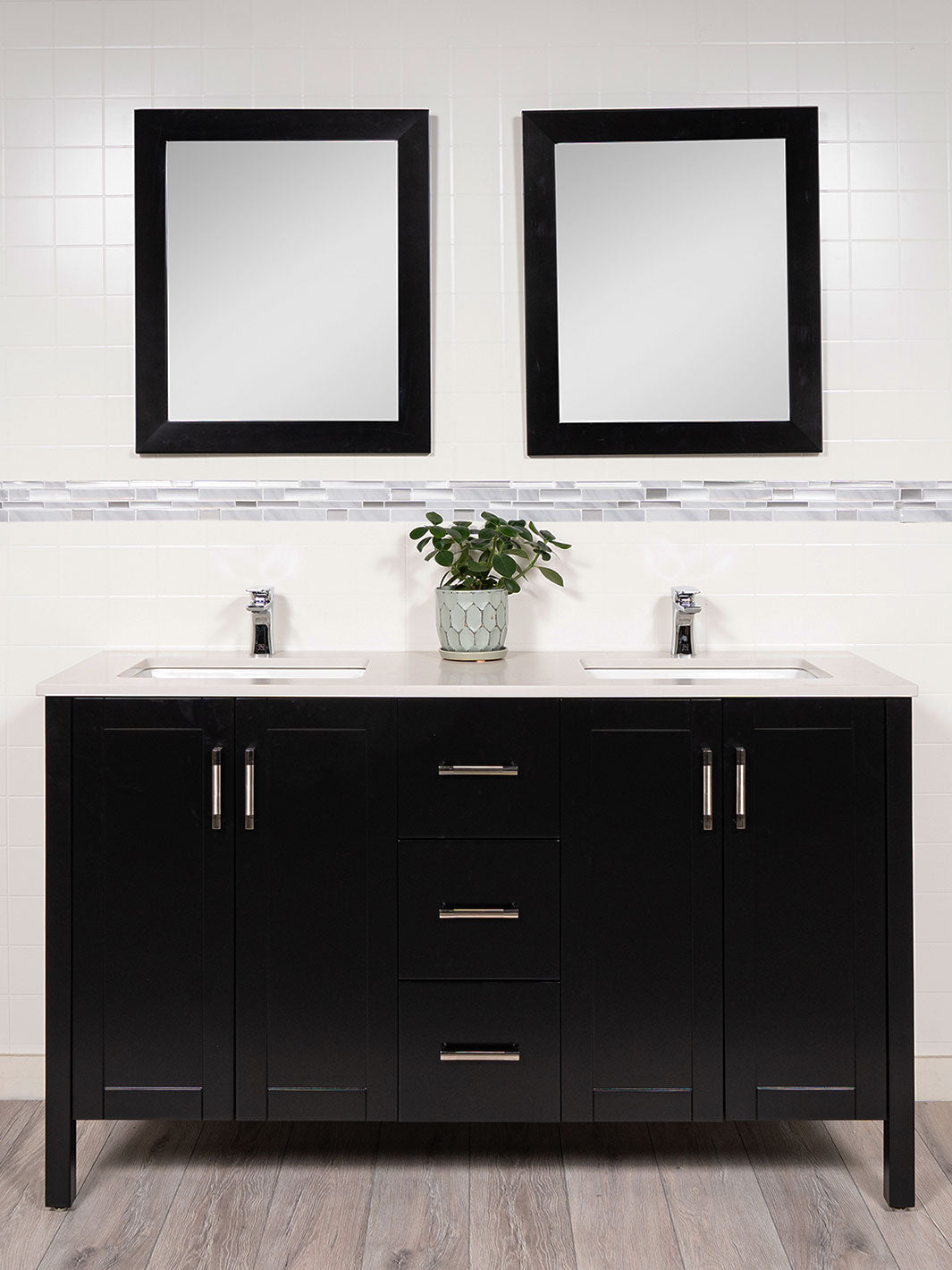 black 60 inch vanity with matching mirrors. 