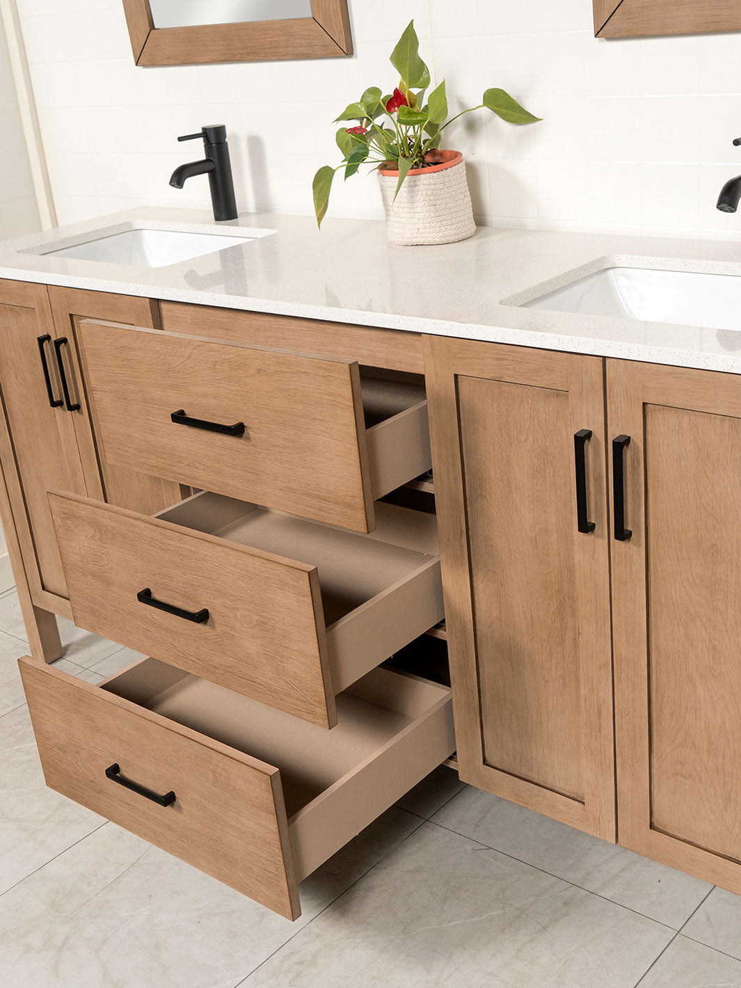 drawers of the double vanity