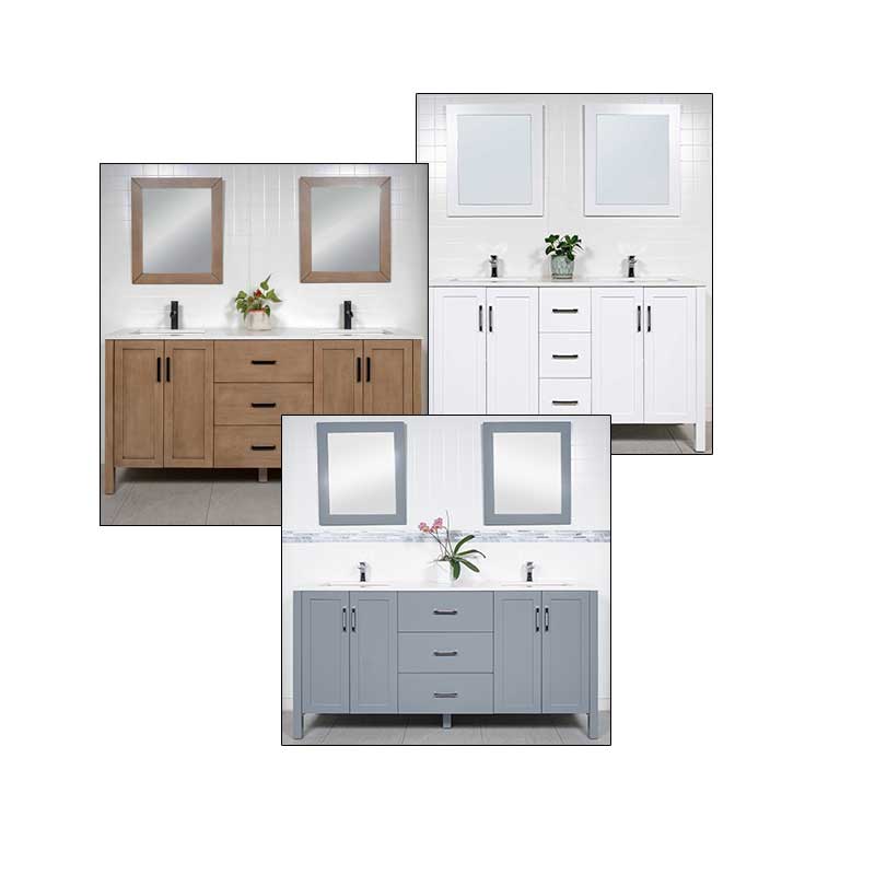 white oak double vanity, white double vanity, grey double vanity