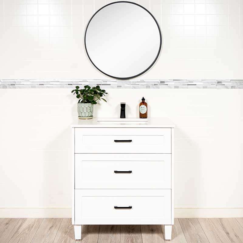 32 inch white vanity with drawers