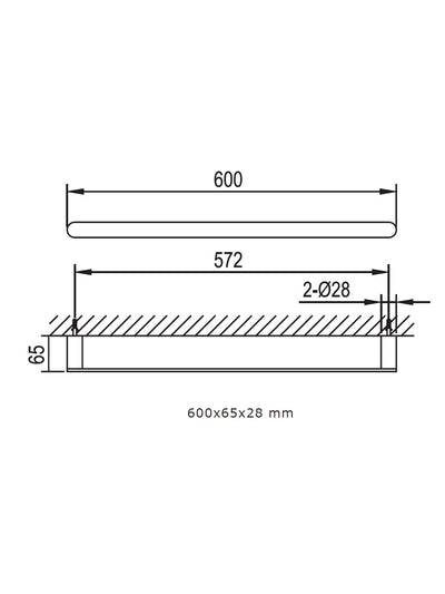 schematic diagram with size 600x65x28 mm