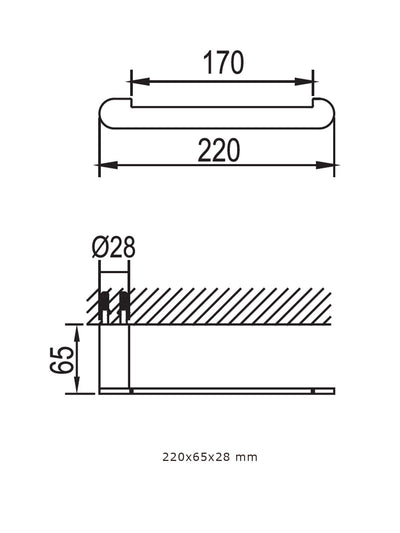 schematic diagram of chrome hand towel holder (220x65x28)mm