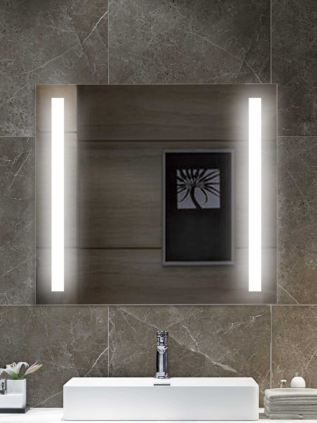 LED backlit bathroom mirror with two light strips
