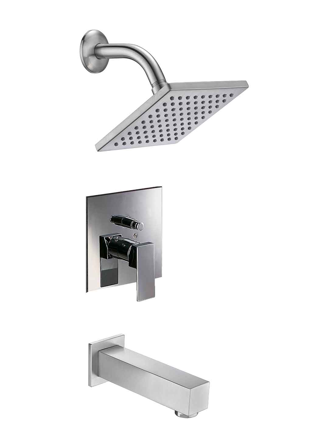 Shower head, diverter and spout in brushed nickel