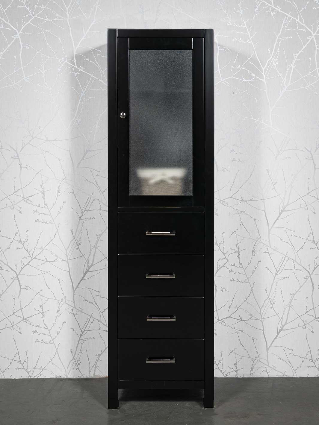Black linen cabinet with frosted glass door