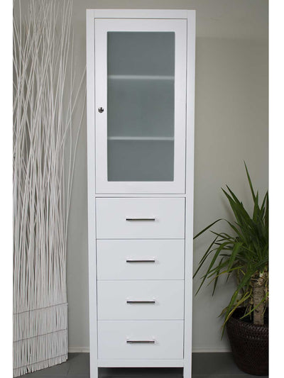 White Linen cabinet with frosted glass doors