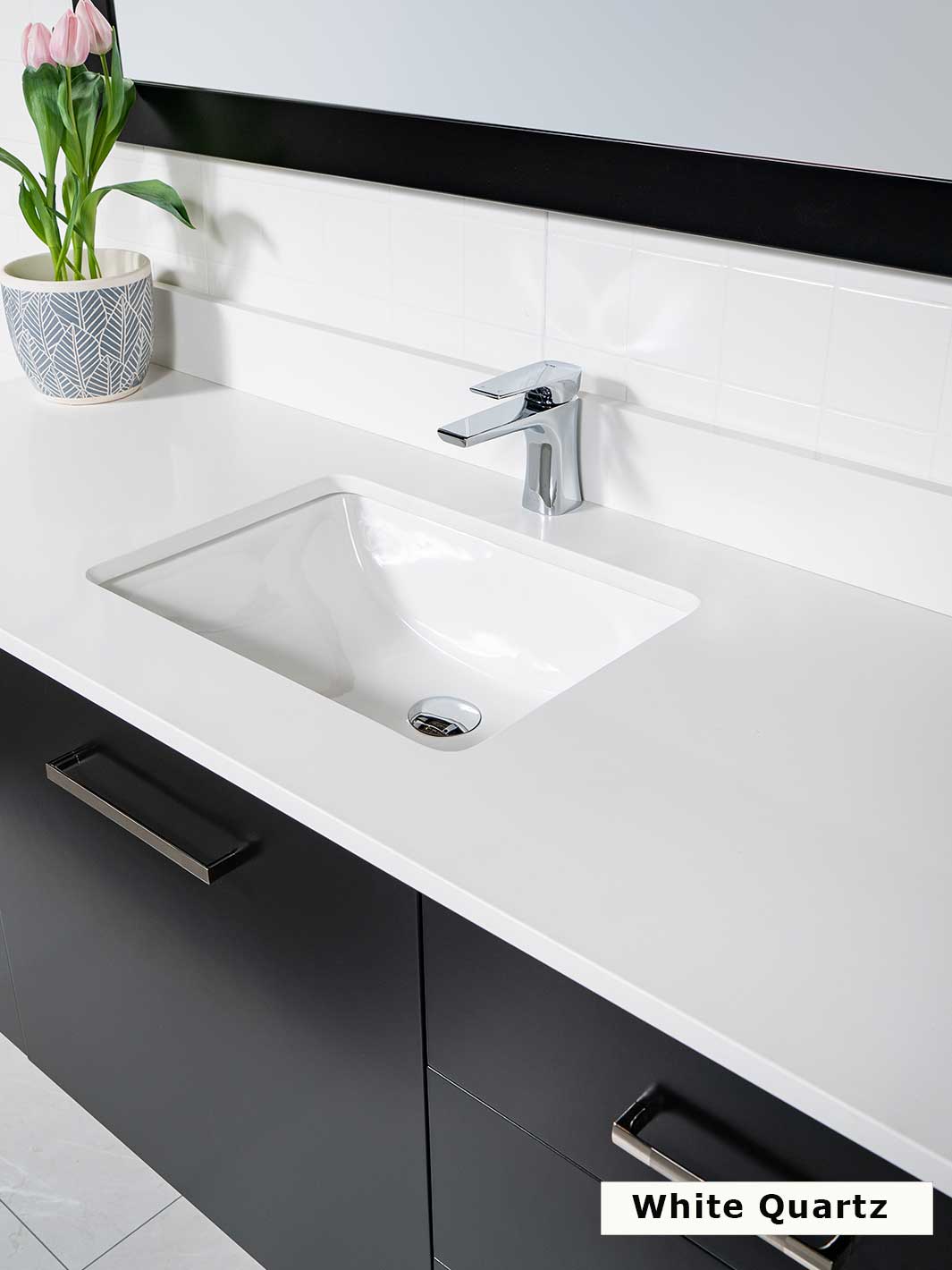 quartz counter with faucet and pre attached sink