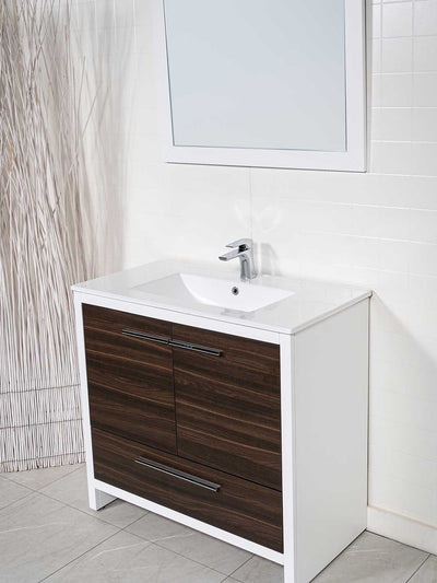 vanity with single piece sink
