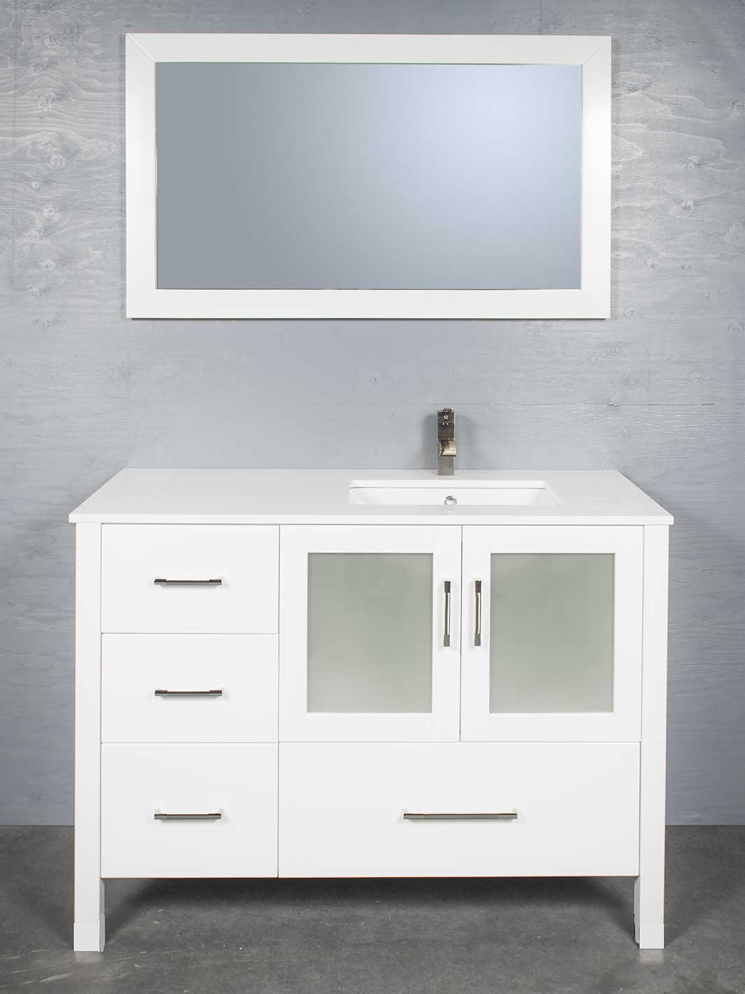 White 48 inch vanity with sink on right
