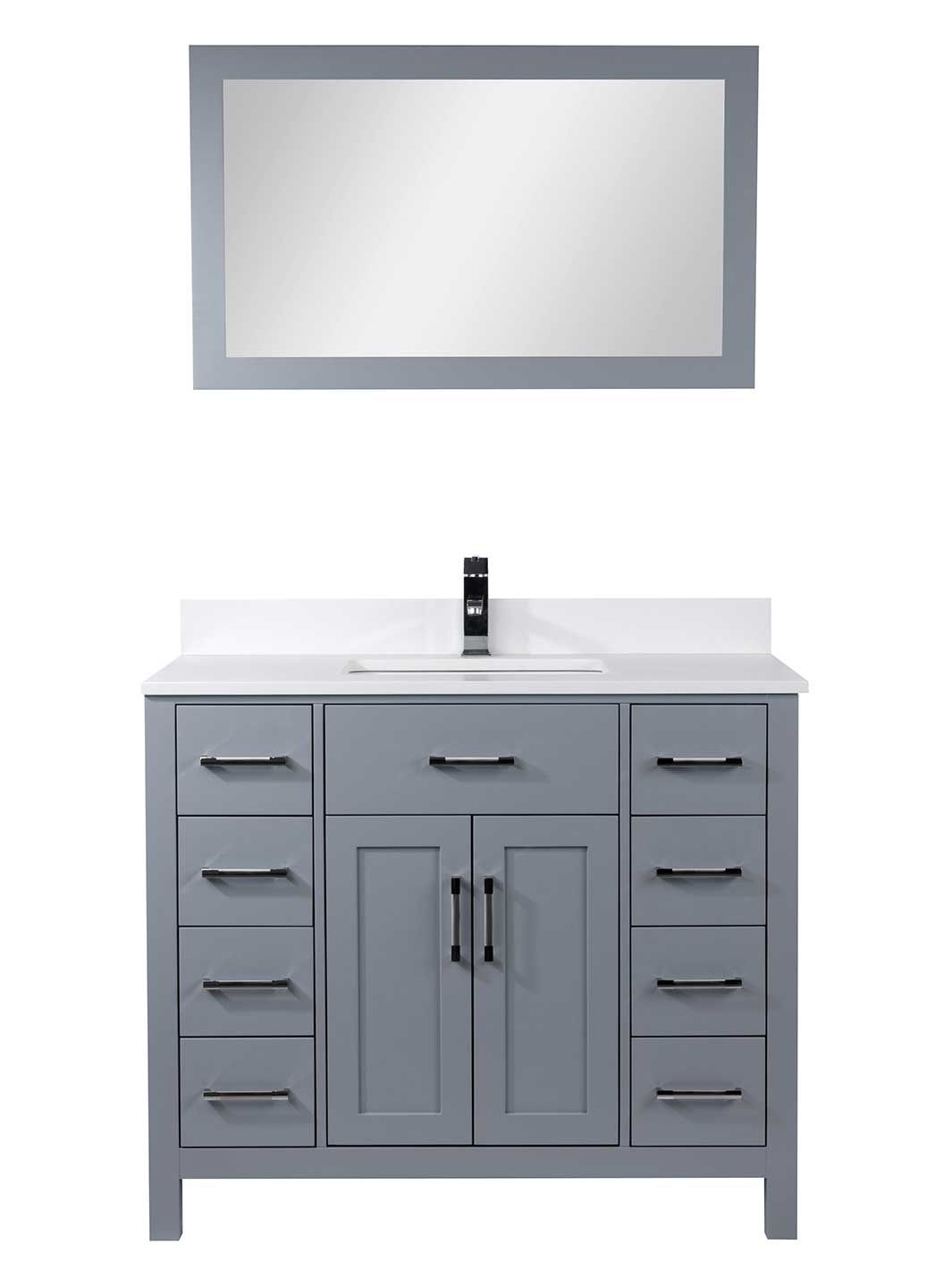 48 inch grey bathroom vanity with sink, mirror and faucet