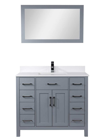45 inch grey vanity with shaker doors and drawers on either  side