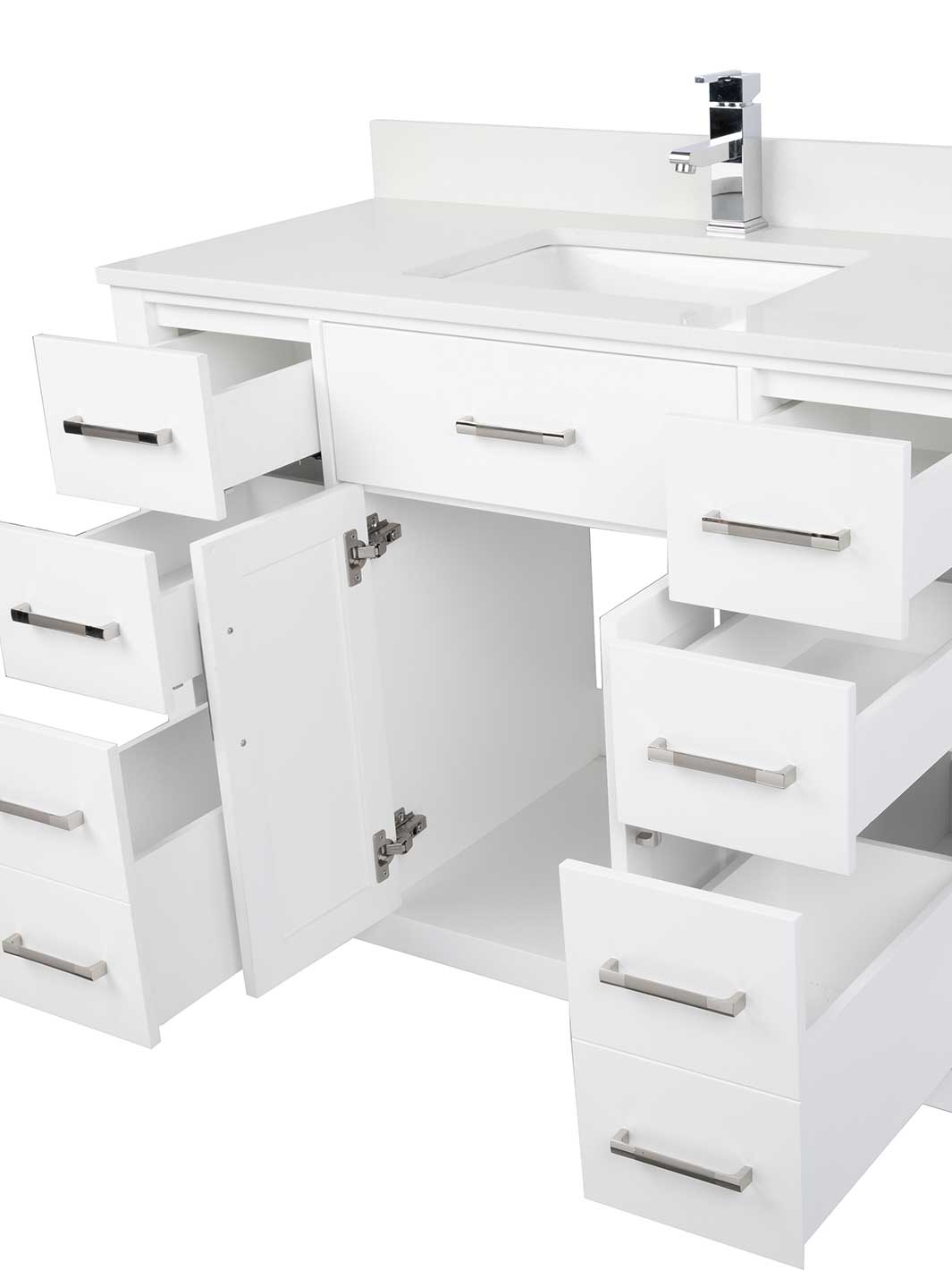 3 drawers on each side. deep bottom drawer