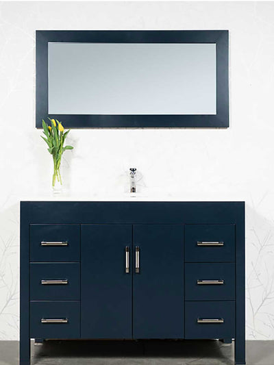 blue vanity 48 inches. with mirror, counter and faucet
