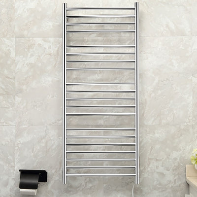 20-Bar Heated Towel Rack shown in chrome with round bars
