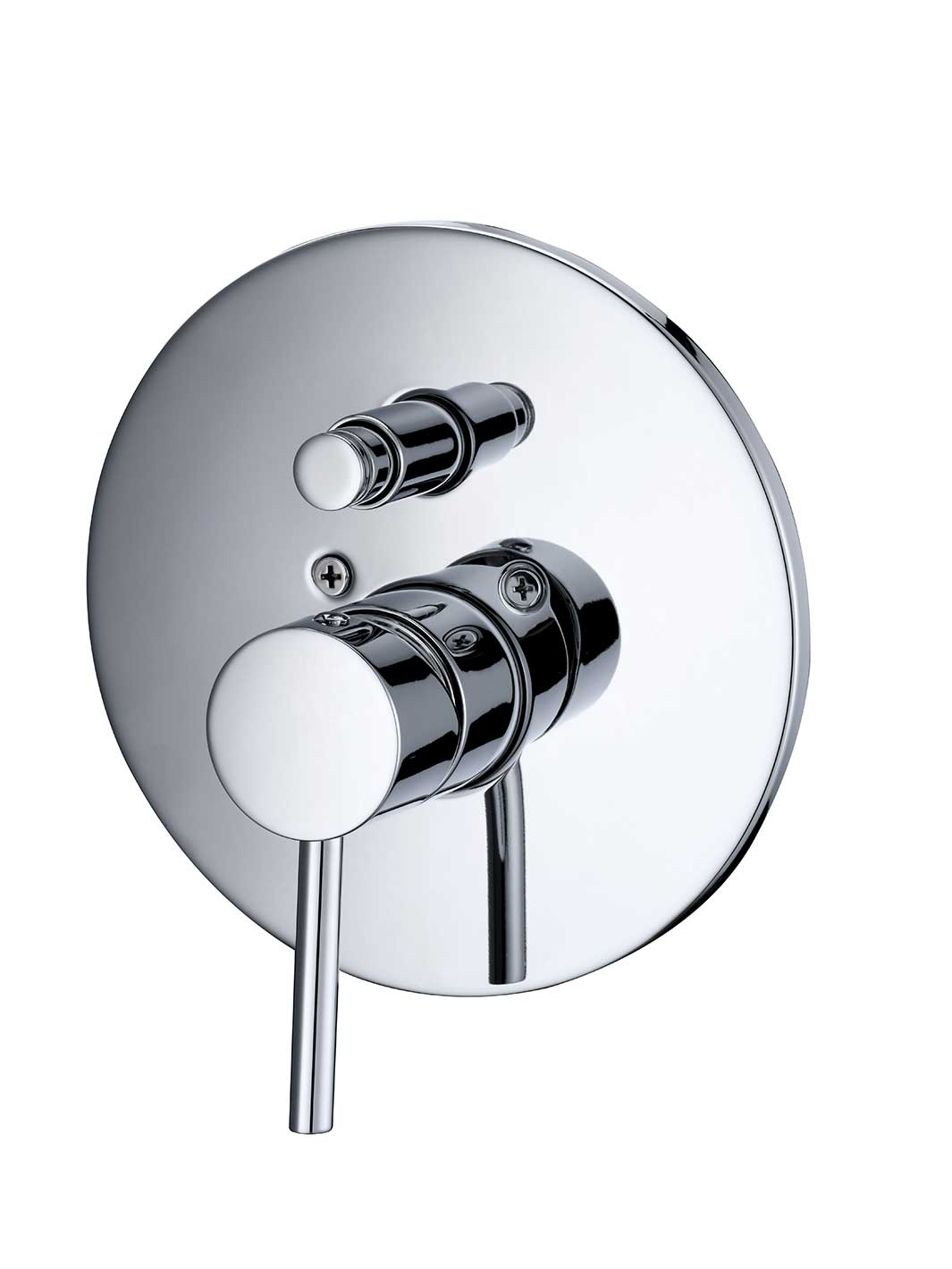 Shower diverter in chrome. Round face plate and single lever control