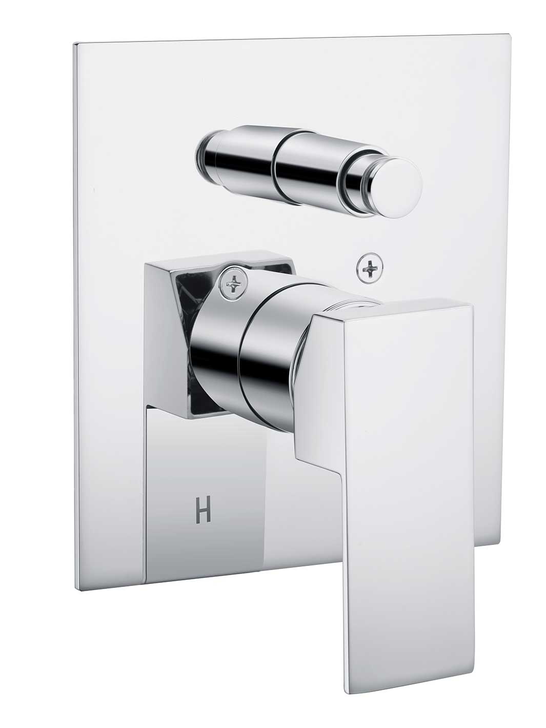 Shower diverter with single lever control. Chrome finish