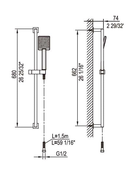 schematic drawing for sliding shower bar