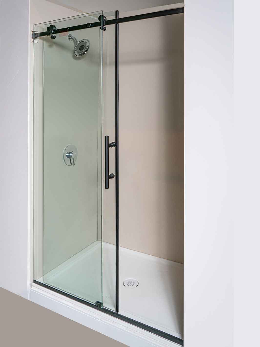 48 inch shower glass with black hardware